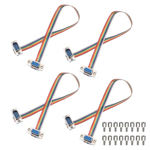 MECCANIXITY 4 Pcs IDC Rainbow Wire Flat Ribbon Cable DB9 Male to DB9 Female 11.8 Inch Length 2.54mm Pitch Breadboard Jumper Wires for Electronic Projects - size: 11.8 Inch, style: DB9 Male to DB9 Female