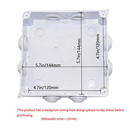 Zulkit Junction Box ABS Plastic Dustproof Waterproof IP65 Universal Electrical Boxes Project Enclosure White 5.9 x 5.9 x 2.8 inch (150 x 150 x 70mm) - size: 5.9" x 5.9" x 2.8"