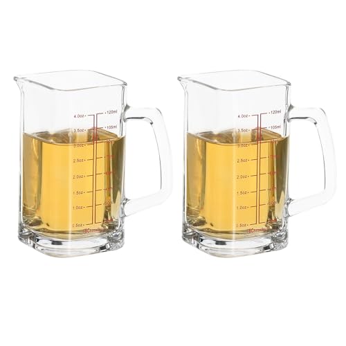 PATIKIL 2 Pcs Glass Measuring Cup with Handle 4 Ounce/120ml Clear/Black