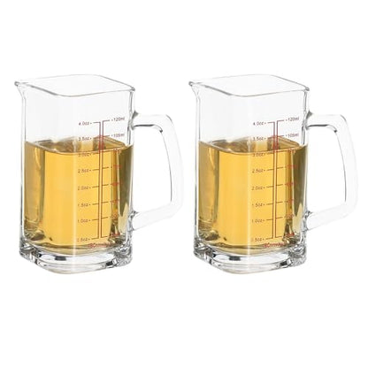 PATIKIL 2 Pcs Glass Measuring Cup with Handle 4 Ounce/120ml Clear/Black