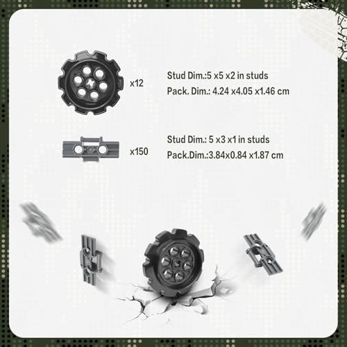 162PCS Technical Tank Track & Wheel Set Treads Chain Links Tank Robot Sleigh Car Motorcycle Toy Accessories Compatible with legoes and Major Building Brands, Gift for Kids Ages 6 7 8 9 10 11 12+