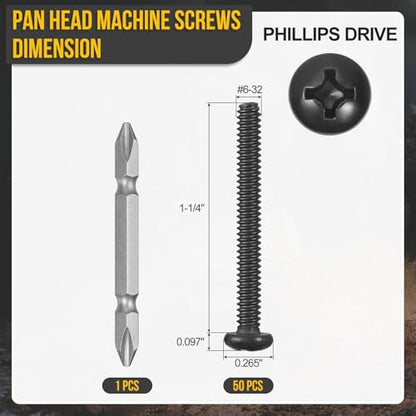 DTGN #6-32x1-1/4 Pan Head Machine Screw W/Screwdriver Bit 304 50pcs - size: #6-32x1-1/4"