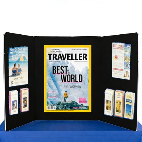 3-Panel Tabletop Display Presentation Board, 72 x 20 Foldable Trifold Poster Board with Bag,Double Sided Table top Exhibition Board, No Plastic Edging,Black Hook & Loop-Receptive Fabric