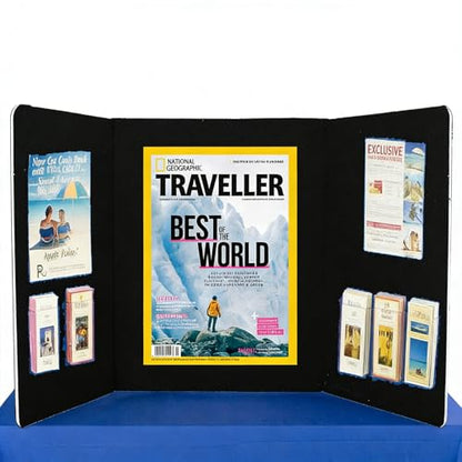 3-Panel Tabletop Display Presentation Board, 72 x 20 Foldable Trifold Poster Board with Bag,Double Sided Table top Exhibition Board, No Plastic Edging,Black Hook & Loop-Receptive Fabric