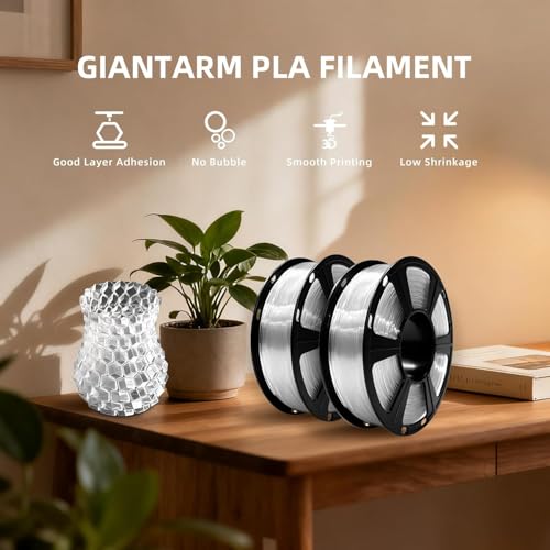 GIANTARM Clear PLA Filament, 1.75mm Transparent PLA 1kg Spool (2.2lbs), 3D Printer Filament with Vacuum Packaging - color: Clear, size: 1kg