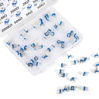 Trim Trimmer Potentiometer Assortment RM065, 3296W, 3362P, RM063 All 100Ω 1K 10K 100K 1M 200Ω 2K 20K 200K 500Ω 5K 50K