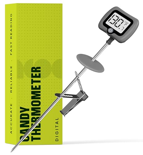Digital Candy Thermometer with Pot Clip, 10" Long Stainless Steel Probe, Instant Read Kitchen Thermometer for Cooking, Baking, and Candy Making (Gray) - color: Gray