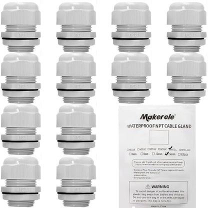 MAKERELE 12Pcs 1 Inch Grey NPT Cable Glands, IP68 Waterproof - color: Grey, size: 1" 12pcs BAG