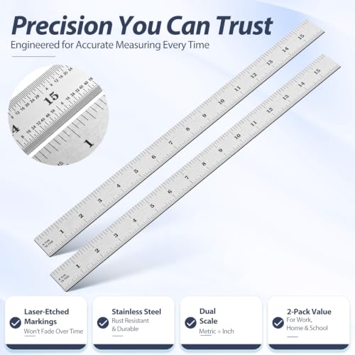 Eboot 2 Pcs Stainless Steel Ruler for Machinist Engineer, 16 Inch - size: 16"