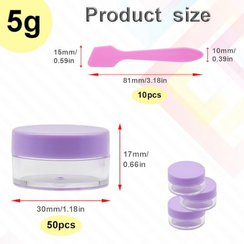 50 Pcs Makeup Sample Containers 3g/5g Sample Containers with Lids Tiny Sample Jars for Skincare Cream Lotion Jewelry Beads DIY Crafts Travel (FZG/5g/Zi) - color: purple, size: 5g