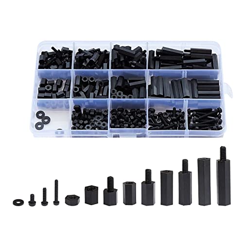 LitOrange 320PCS M2 Male Female Nylon Hex Spacer Standoff Screw Nut Assorted Assortment Kit (Black)