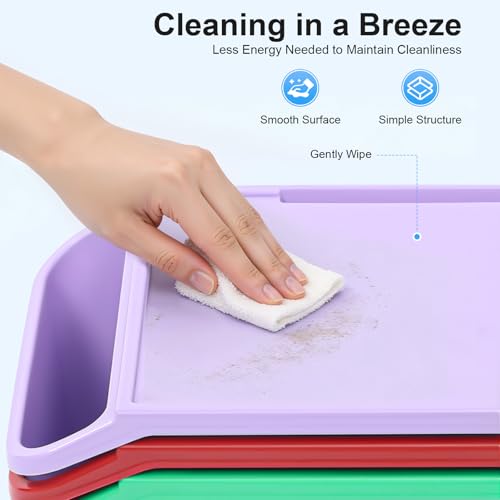 4 Pack Kids Lap Desk, Portable Kids Lap Tray with Side Storage, Stackable Plastic Desk for Drawing Reading Doing Homework, Lightweight, Easy to Clean, with Cup Holder and Phone Slot - size: Large