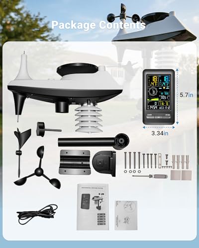 16-in-1 WiFi Weather Station with Air Quality Monitor, Large Color Display, APP Remote Control, Rain & Wind Sensor, UV & Light Intensity, Wireless for Home Garden Patio