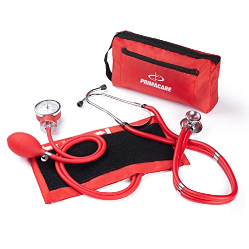 Primacare DS-9181-RD Professional Aneroid Sphygmomanometer and Sprague Rappaport Stethoscope, Manual Blood Pressure Kit with Cuff and Carrying Case, Red - color: Red