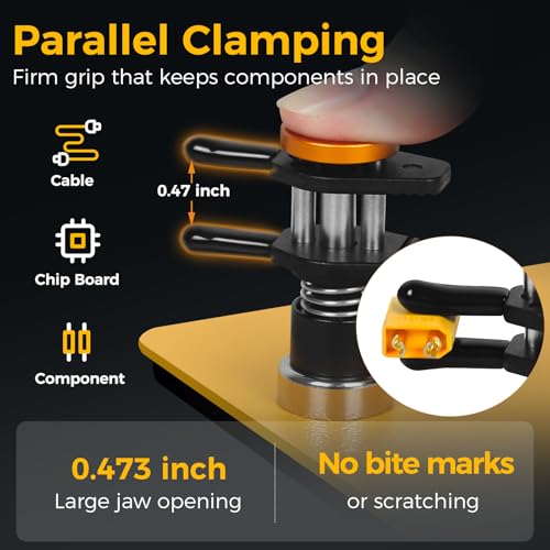 NOEVSBIG Magnetic Helping Hands Clamp Metal, Adjustable Third Hand Soldering Holder Stand For Small Electronics, Hobby DIY, Craft, PCB Repair, Precise Work, Exclusive Dual-Head Ultra-Grip - color: Yellow, size: Small