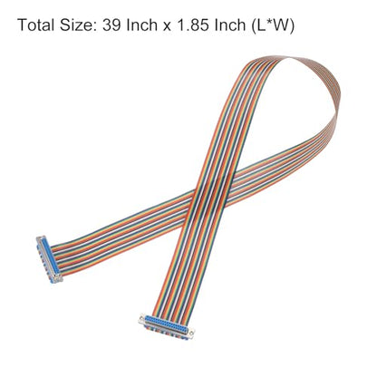 MECCANIXITY 2 Pcs IDC Rainbow Wire Flat Ribbon Cable DB37 Female to DB37 Female 39 Inch Length 2.54mm Pitch Breadboard Jumper Wires for Electronic Projects - size: 39 Inch, style: DB37 Female to DB37 Female