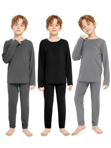 Resinta Kids Boys Thermal Underwear Set - Fleece Lined Base Layers Top & Bottom Toddler Long Johns for Cold Winter - color: Black, Dark Grey, Light Grey, size: 4T