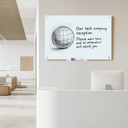 Maxtek Magnetic Glass Whiteboard 36x 24 in, Frameless Glass Board for Wall - size: 36"W x 24"H