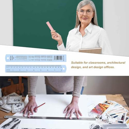 HARFINGTON 2pcs Metal Straight Ruler 20cm Metric SAE Aluminum Alloy Measuring Rulers Scale Tool with Hole for Measure Study Reading Classroom Office, Light Blue - color: Light Blue, size: 20cm