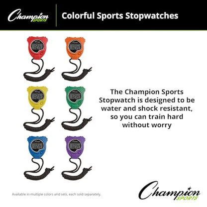 Champion Sports Digital Stopwatch – Water-Resistant Stopwatch with Lap Counter, Set of 6 for Track, Field & Fitness