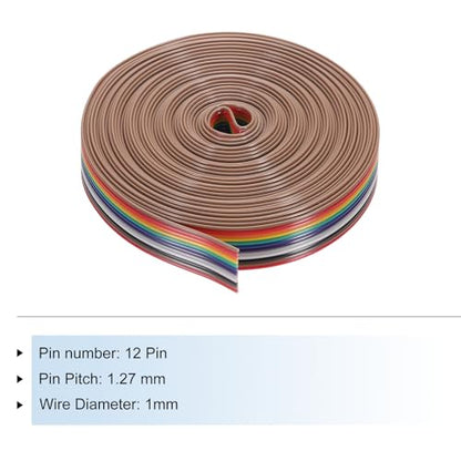 MECCANIXITY 1 Pcs 12 Pin Flat Rainbow Ribbon Cable 20 Ft 1.27mm Pitch Breadboard Jumper Wires for Electronic Projects - size: 20 Ft, style: 12P