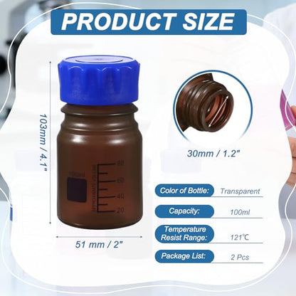 PATIKIL 100ml Media Storage Bottles,2pcs Plastic Graduated Bottle, Brown - color: Brown, size: 100ml