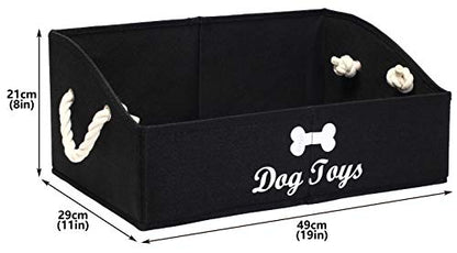 Geyecete Large Dog Toys Storage Bins - Foldable linen Trapezoid Organizer Boxes with weave Rope Handle, Collapsible Basket for Shelves (Black-DOG) - color: Black