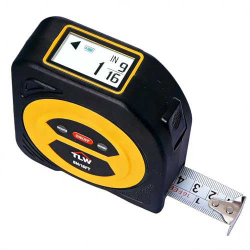 TLW Digital Tape Measure 16ft/5m, 25mm Wide Blade, Easy Read LCD Screen