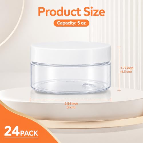 24 Pack 5 OZ Plastic Jars Clear Cosmetic Container with Lids | Round