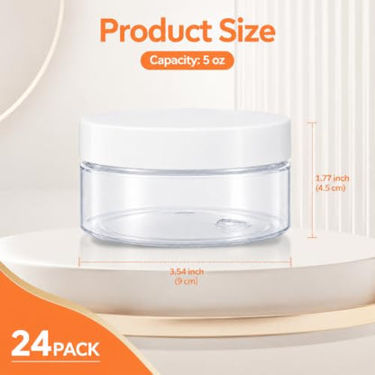 24 Pack 5 OZ Plastic Jars Clear Cosmetic Container with Lids | Round