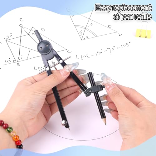 Unjoo Professional Metal Compass for Geometry Set, Math Protractors(Silver) - color: Silver