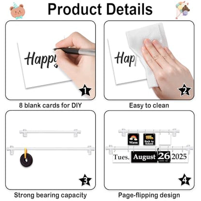 96 Cards Classroom Bulletin Board Decorations Set for Teachers,Flip Calendar with Holder for Classroom,Adjustable Calendar,Preschool Elementary Home Decor Supplies（Black and White） - style: Black and White