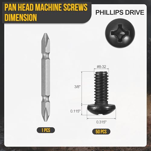 DTGN #8-32x3/8 Pan Head Machine Screw W/Screwdriver Bit 304 50pcs - size: #8-32x3/8"