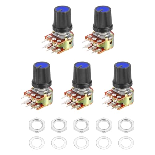 MECCANIXITY 5Set WH148 B1K Ohm Potentiometer Kit, 6-Pin 15mm Shaft Blue - color: Black/Blue, style: B1K