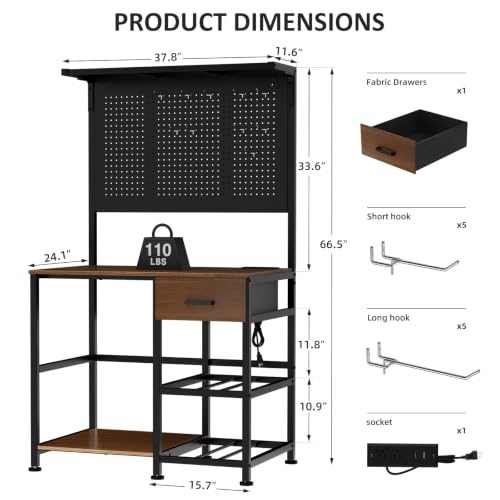 3D Printer Stand with Filament Storage Workstation and Drawer - color: Black+Brown