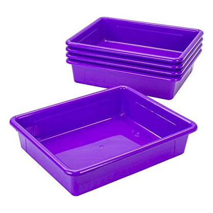 Storex Letter Size Flat Storage Tray – Organizer Bin with Non-Snap Lid for Classroom, Office and Home, Violet, 5-Pack (62540U05C)
