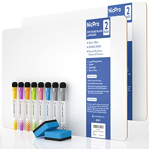 Nicpro Small Dry Erase Lapboard, 2 Pack Small White Board 12''x 16'' - color: White, size: 2 Pack 12 × 16 inches