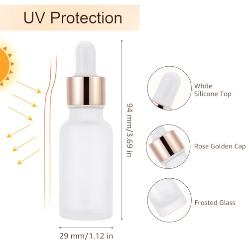 30 Pack 20ml Frosted Glass Sample Dropper Bottles, Rose Golden Caps - color: Frosted, size: 20mL-30pcs