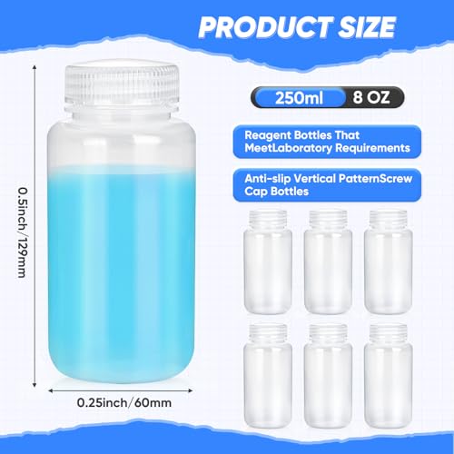 30 Pcs 8oz 250 ml Plastic Sample Bottle Wide Mouth Reagent Bottle Water Sample Bottles Lab Grade Polypropylene Bottles Containers for Laboratories Classroom