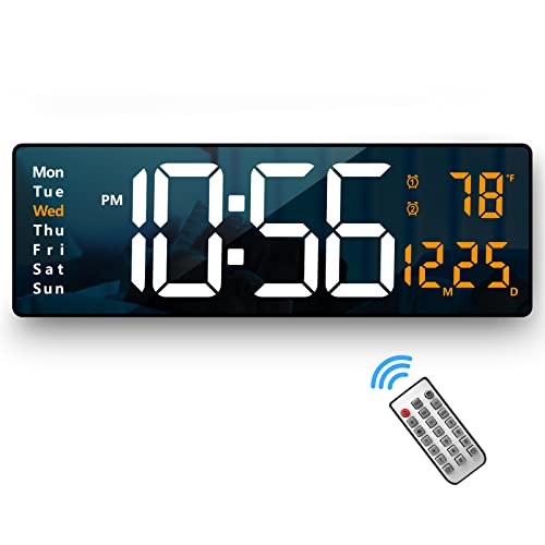 Digital Wall Clock Large Display, 16.2 Inch , LED Digital Clock with Remote Control for Living Room Decor, Automatic Brightness Dimmer with Date Week Temperature (Orange) - color: Orange
