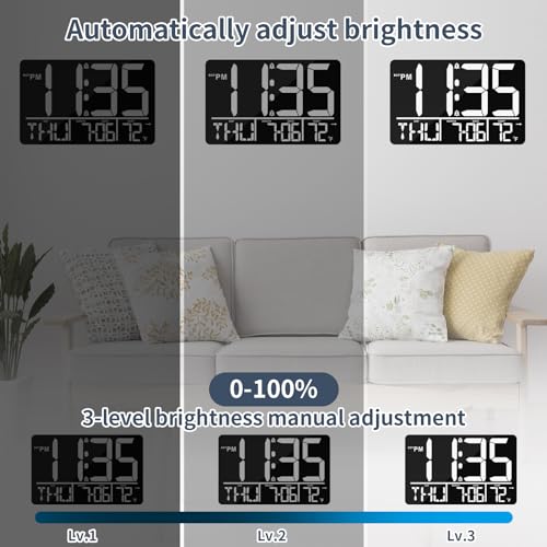 PERSUPER 13" Digital Wall Clock Large Display with Remote, Temp & Timer - style: White