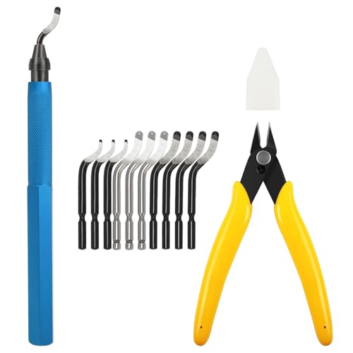 VASTOOLS Deburring Tool Set, 12PCS 3D Printer Cleaning Kit with 10 Blades & Micro Wire Cutter for Resin Plastic Metal Model Trimming and Burr Removal
