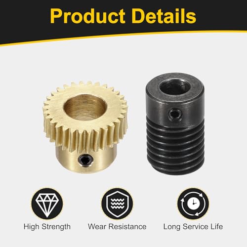 uxcell Worm Gear Set 30T 0.5 Mod 1:30 Brass Gear-8mmOD,1045 Steel Rod 6mmOD - size: Gear-8mm, Rod-6mm Bore, style: 0.5M-30T