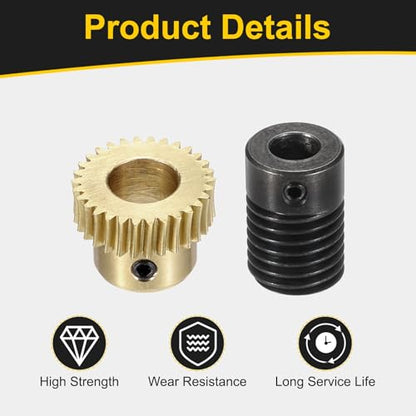 uxcell Worm Gear Set 30T 0.5 Mod 1:30 Brass Gear-8mmOD,1045 Steel Rod 6mmOD - size: Gear-8mm, Rod-6mm Bore, style: 0.5M-30T