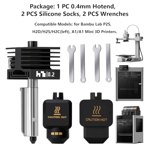 Upgrade 0.2mm P2S, X2D Hotend Kit, 3D Printer Print Head Hot End Heating Block Kit with 0.2mm Removable Hardened Steel Nozzle for Bambu Lab H2D, H2C, H2S, A1/A1 Mini - size: 0.2mm