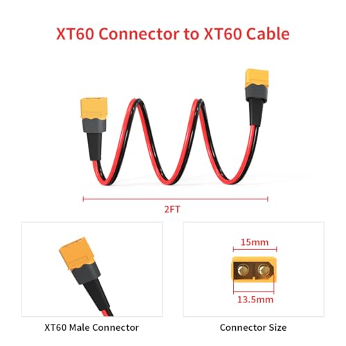 ELFCULB XT60 Male to Male Extension Cable 10AWG 2FT for Power Use - color: 10AWG XT60 Male to Male, size: 2FT