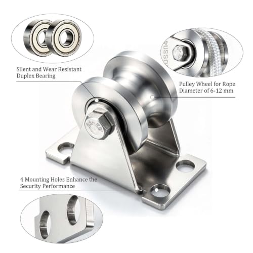 Cable Pulley Wheel Wall Mount, Duplex Bearings, Stainless Steel Rope Pulley for Pulley System, Sliding Gate, 2 Pack - size: 32mm_2 PCS