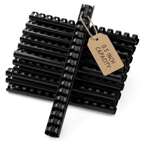 Performore 1/2 Inch Plastic Comb Binding Spines, 100 Pack, Black Binding Combs, Durable 19 Ring Binding Supplies for Reports, Presentations, Manuals, Proposals, School & Office Documents - size: 1/2 inch