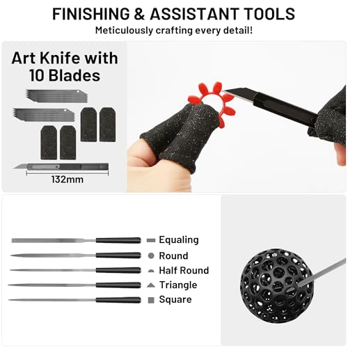 3D Printing Tool Set, 58Pcs 3D Printer Accessories with Deburring Tools, Removal Scrapers, Blades, Pliers, Wrenches, Brushes, Suitable for 3D Printed Finishing, Deburring and Cleaning