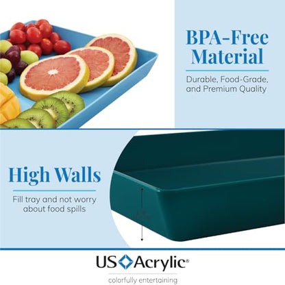 US Acrylic Coastal Plastic Serving Trays (Set of 4) 15” x 10” | Large Unbreakable Reusable Rectangular Party Platters | Serve Appetizers, Fruit, Veggies, & Desserts | BPA-Free & Made in USA - color: Coastal